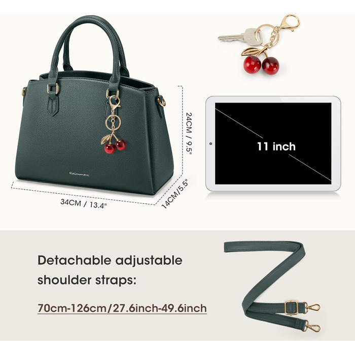 Сумка жіноча RAINSMORE середнього розміру з екошкіри, темно-зелена. Для планшета 11