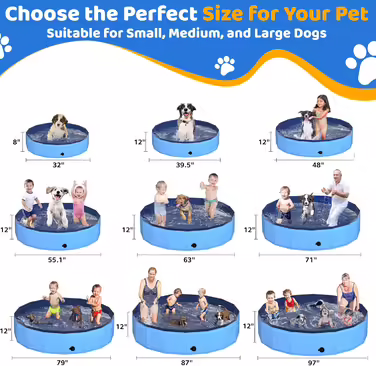 CACSPS 240x30 cm Folding Dog Pool – Collapsible Kids Pool Made of Hard Plastic for Dogs and Children, Non-Slip Pet Bathtub for Outdoor Use in the Garden, Lightweight and Portable (Blue)