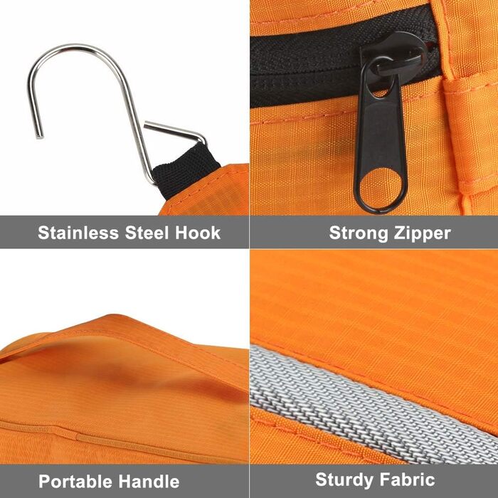 Сумка для душу Jieei, для підвішування, водонепроникна, для жінок та чоловіків, з 4 відділеннями, складна, компактна (L-помаранчевий, L)