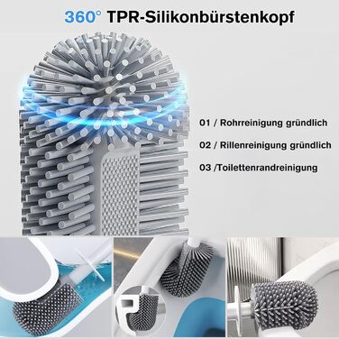 Силіконова щітка для унітазу MOPUP з тримачем, без свердління, швидковисихаюча, витокозахисна (біла)