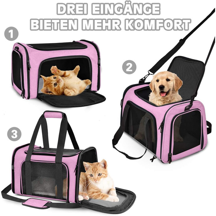 Транспортна сумка для кота/собаки, складана переноска для домашніх тварин середнього розміру (51x33x33 см, рожева)