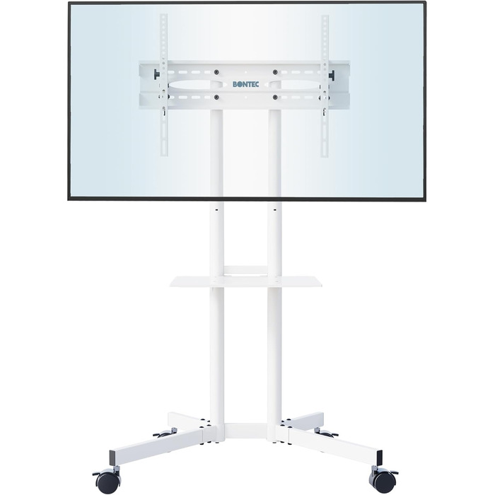 Підставка для телевізора BONTEC на колесах, регульована по висоті, для LCD, LED, OLED, Plasma, Flat & Curved телевізорів 32-85 дюймів, до 60 кг, VESA 600x400 мм (біла)