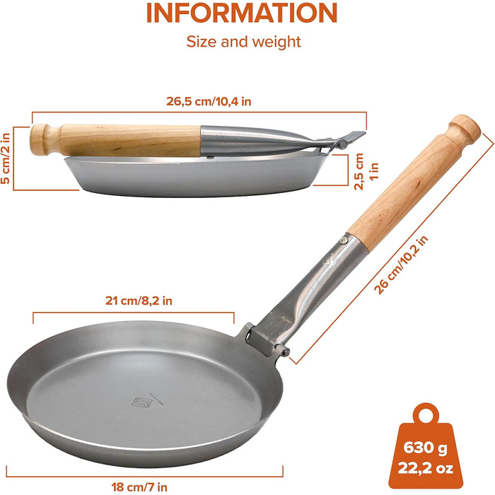 Stabilotherm Jägerpfanne with wooden folding handle | for outdoor cooking & frying over an open fire or grill