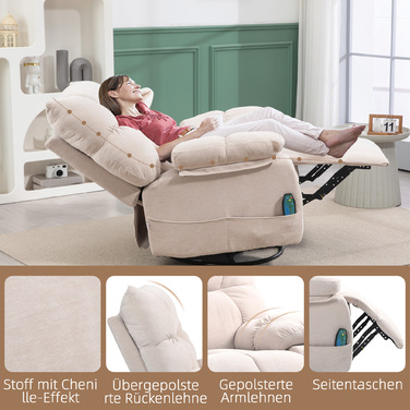 HOMCOM Recliner with Massage Function, Electric TV Chair with Heating Function, Reclining Function, Swivel Massage Chair with Spring System | Aosom
