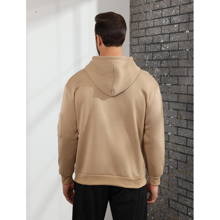 Світшот з капюшоном Aulemen для чоловіків з блискавкою, з довгим рукавом, Slim Fit, з кількома кишенями (Хакі, M)