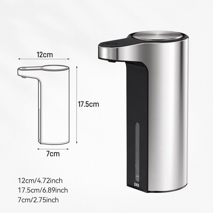 Automatic Soap Dispenser with Window - Infrared Sensor, 250ml, USB Rechargeable, Waterproof, Adjustable Dosage, Drip-Free, for Kitchen & Bathroom - Matte Black (Silver)