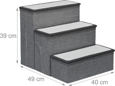 Сходинки для собак та котів Relaxdays, 3 сходинки, з місцем для зберігання, сірий/білий, 39 x 40 x 49 см