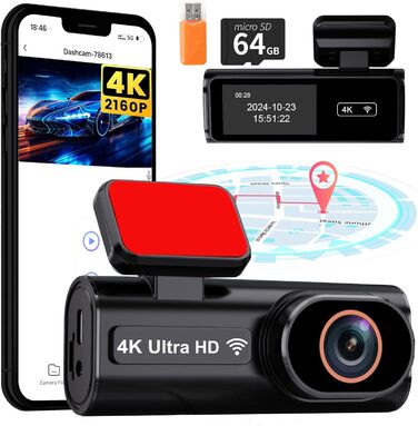 Відеореєстратор Auto Dashcam 4K з GPS, WiFi, G-сенсором та циклічною записом. В комплекті SD карта 64GB.