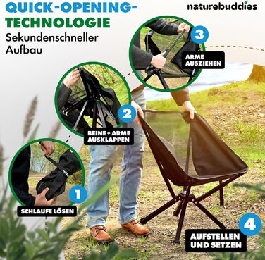 Крісло для кемпінгу Nature Buddies® Faltbar: Легке, компактне, складне (до 150 кг) | Стілець для риболовлі, відпочинку на природі, фестивалів