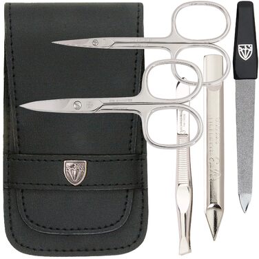 Набір манікюру DREI SCHWERTER 'Anzio III' 5 предметів | Набір для догляду за нігтями в шкіряному етою (чорний) | Ніж для нігтів, щипці, пінцет, алмазна пилка, засіб для очищення нігтів