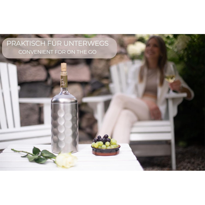 PRIMØ Germany® Охолоджувач для вина з кришкою: для вина, шампанського, секту. З нержавіючої сталі, подвійних стінок, вакуумна ізоляція. Охолоджувач пляшок, для холодних напоїв