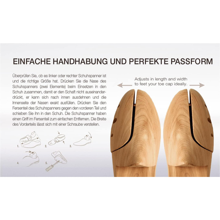 Coccine - Cedarwood Shoe Stretchers, Shoe Expanders, Cobbler's Tools, Extra Strong, Break-Proof, Wooden Shoe Stretcher, Shoe Stretcher with Adjustable Springs, for All Shoes