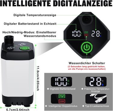 Портативна кемпінгова душ з акумулятором 6000mAh, з насосом та індикатором температури, набір для кемпінгу, відпочинку на природі, миття авто, пляжу, подорожей, для тварин, білий