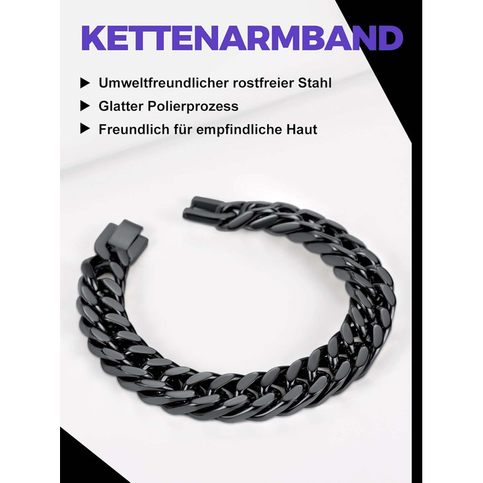 Чоловічий браслет Richsteel з нержавіючої сталі сріблястого/золотого/чорного кольору, ширина 12 мм, довжина 19 см, кубинський ланцюг, подарункова коробка