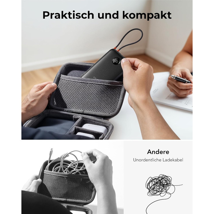 Повербанк VIYISI 10000mAh ультратонкий із вбудованим кабелем USB-C, чорний