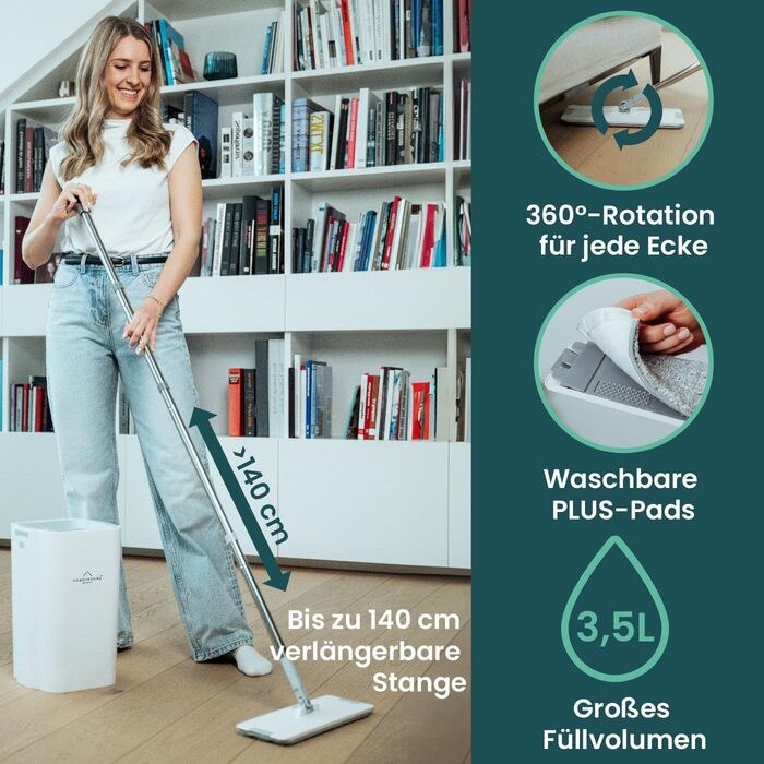 Набір для миття підлоги WONDERHOME TripleClean Plus: відро, моп з 3-камерною системою та 3 мікрофібрових насадок