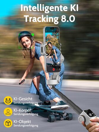 Стабілізатор гіроскоп AOCCHUAN Smart V8 з 7.8-дюймовою штангою, AI-трекінг, OLED-дисплей, кнопка зйомки (Чорний)