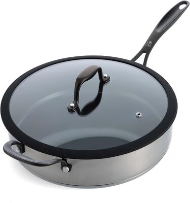 Набір посуду BK Ceramic Black з нержавіючої сталі, 7 предметів: сковорода, каструля, сотейник, індукція, безпечна керамічна антипригарна поверхня без PFAS, чорний (28 см/3,5 л, сотейник)