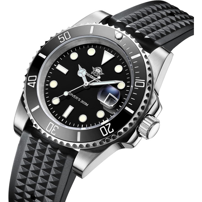 Годинник чоловічий ADDIESDIVE з кварцовим механізмом, аналоговий, водонепроникний 20bar, з нержавіючої сталі, великий, з підсвічуванням, чорний/білий