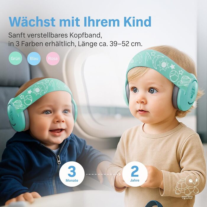Навушники для захисту вух дитини 3-7 років (білий/зелений) - Комфортні, CE-сертифіковані, без тиску на джерельце. Захист від шуму для концертів, подорожей та повсякденного використання.