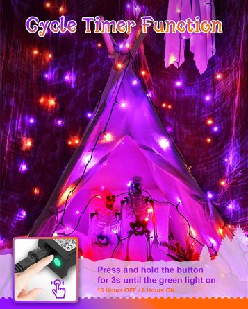 Гірлянда на Хелловін, 30м, 300 LED, оранжево-фіолетова, з функцією пам'яті та таймером, 8 режимів освітлення, вологостійка, для декорування інтер'єру та екстер'єру