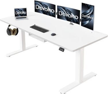 Електричний регульований стіл Devoko 160x70 см з кабель-органайзером, ергономічний комп'ютерний стіл з пам'яттю, для роботи стоячи і сидячи, стільниця під дерево (клен)