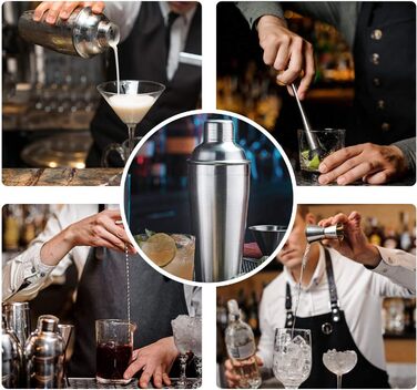 Набір шейкер для коктейлів, 5 предметів, 750 мл, нержавіюча сталь, професійний барменський набір, комплект для приготування Мартіні, барний інструмент для дому, з книгою рецептів (сріблястий)