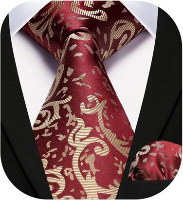 Костюм чоловічий HISDERN: жилет, краватка, кишеньковий хустинка з візерунком павазочок, бургунді XXL