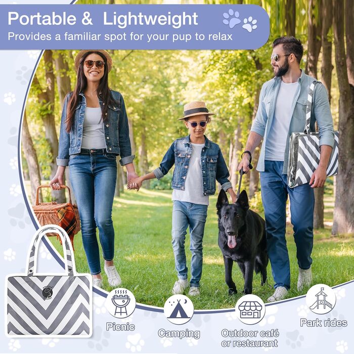 Водонепроникний килимок для собак Pawsse для подорожей та активного відпочинку, зручний, миючий, 127 x 70 см, сірий (смугастий)