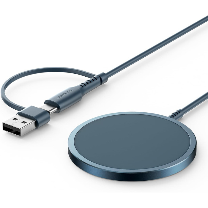 Бездротовий зарядний пристрій JSAUX MagSafe 15W, сумісний з iPhone 17 Air Pro Max, iPhone 16/15/14/13/12, AirPods 3/2, блакитний