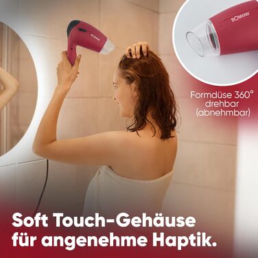 Фен Bomann® HTD 8005 CB червоний: компактний туристичний фен 1200W з дифузором та сумкою | 2 режими | 110/230V