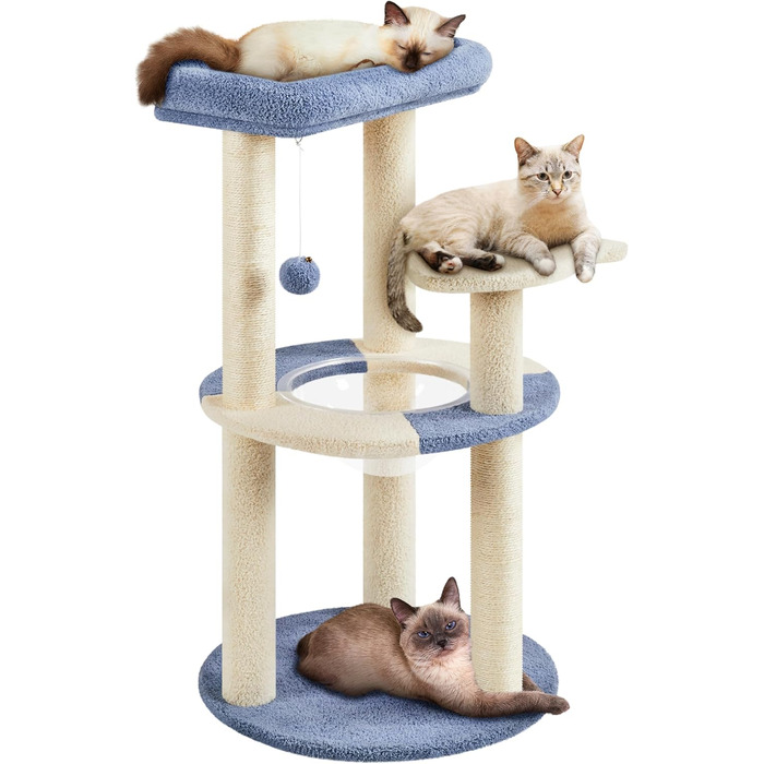 Yaheetech Cat Tree, Ocean Design Cat Tree, Cat Scratching Post, with Platform Space Capsule Sisal Pillars, Stable Climbing Tree for Cats, Blue/Beige