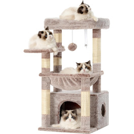 Котячий будиночок Heybly HCT008SW: міцний котячий будиночок з великим м'яким лежаком, місцем для сну та сизалевими стовпчиками для дряпання (коричнево-бежевий)