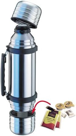 Isosteel Duo Vacuum Insulated Stainless Steel Water Bottle - 1.0L with Quickstop One-Hand Pour & 2 Cups