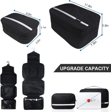 Чоловіча/Жіноча сумка-органайзер для косметики Jieei, водонепроникна, з 4 відділеннями, складна, компактна (L-чорний, L)