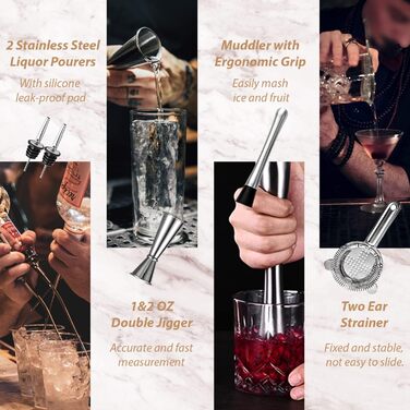Набір для коктейлів з підставкою, професійний барний набір для змішування напоїв, 24oz, срібний