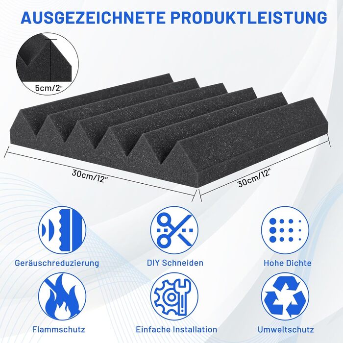 Акустичний поролон для звукоізоляції, панелі шумопоглинаючі 5х30х30 см, висока щільність, набір 50 шт