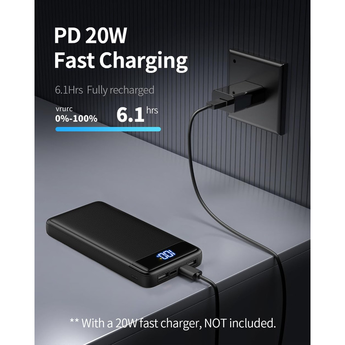 Power Bank 26800mAh 22.5W з USB-C PD3.0 QC4.0, Чорний - Зовнішній акумулятор для iPhone, iPad