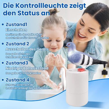 Vibbang Soap Dispenser Dove Automatic, 300ml Dove Automatic Soap Dispenser, Pigeon Soap Dispenser for Kitchen Sink and Bathroom, Thick Foam (Gray)
