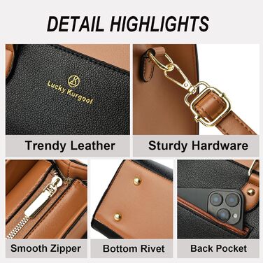 Стильна жіноча сумка-шопер Kurgool з натуральної шкіри: двоколірна, з ручками, чорно-коричнева