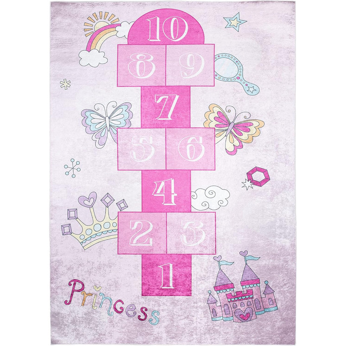 Дитячий килим TAPISO Emma, рожевий, 140x200 см, з антиковзким покриттям, принт, ÖKO-TEX, машинне прання 30°C