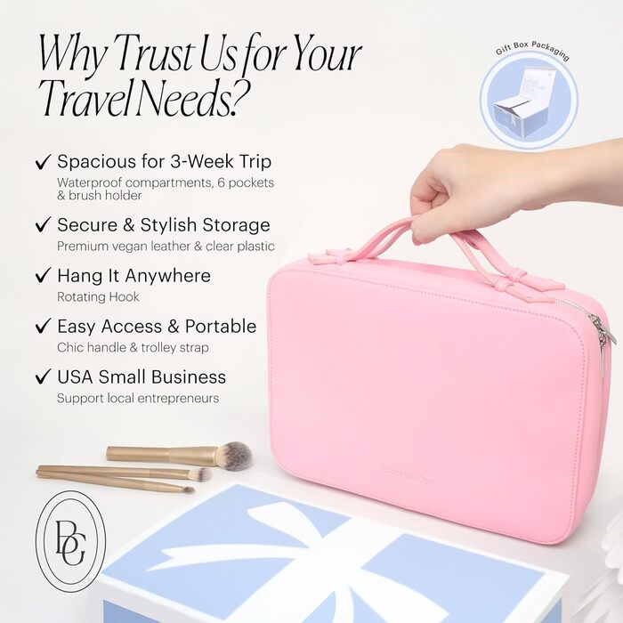 Жіночий дорожній косметичний набір, великий, рожевий