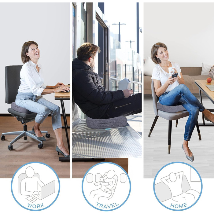 Ортопедична подушка для сидіння Bonmedico - Memory Foam Gel з гелевою вставкою для офісного крісла, авто та інвалідного візка (Сірий, Стандарт)
