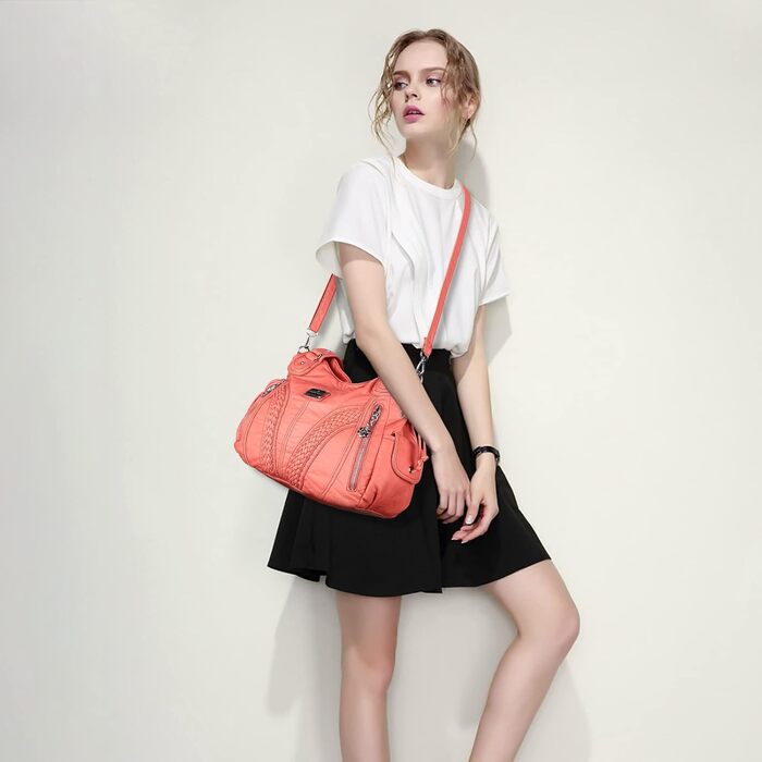 Сумка жіноча AngelKiss через плече, водонепроникна PU шкіра, коралова - багатофункціональна сумка-месенджер