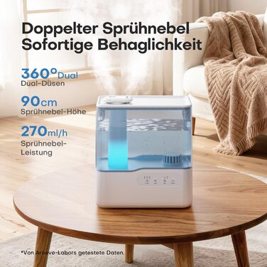 Зволожувач повітря AROEVE 5L з аромадифузором, нічним світлом та таймером, тихий ультразвуковий зволожувач для дитячої кімнати, рослин