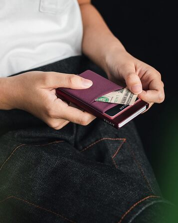 Чоловіче картхолдер VULKIT з RFID NFC захистом та відділенням для грошей - компактний картхолдер для 5-7 карток та банкнот (вишневий)