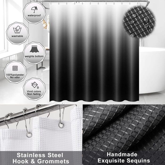 Набір аксесуарів для ванної кімнати, 17 предметів: сміттєвий бак, диспенсер для мила/лосьйону (3 шт.), тримач для зубних щіток, мильниця, попільниця, 6 дерев'яних гачків, аксесуари для ванної з підносом (Чорний, Комплект для ванної + штора + килимок + руш