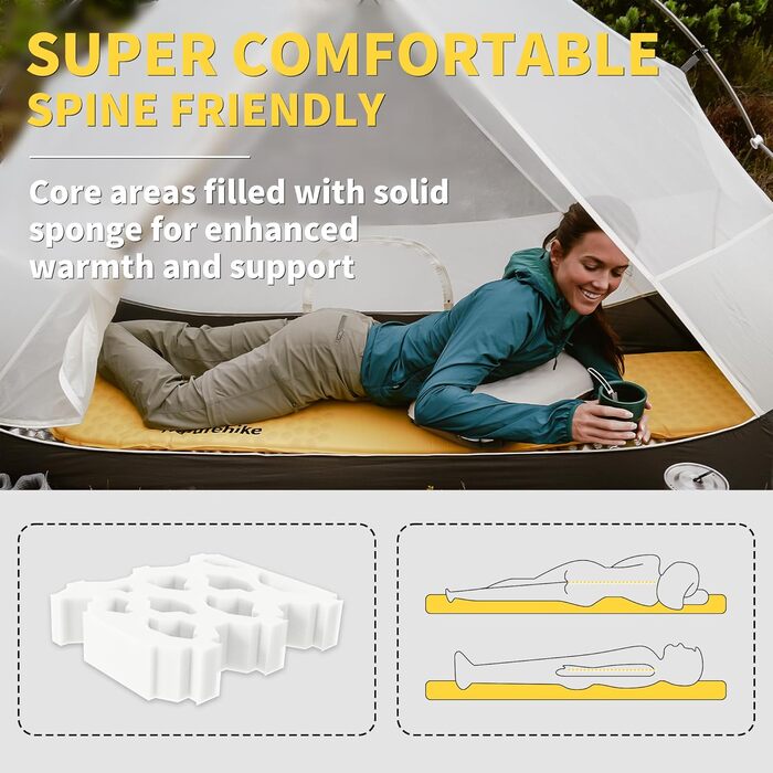 Каремат надувний Naturehike Yugu, 3.5 см, компактний, для кемпінгу, трекінгу та спорту (жовтий, форма 