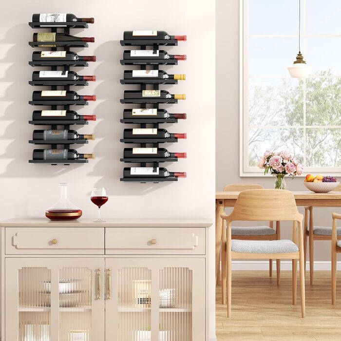 Настінна вітрина для вина FAVOOOSTY з 8 полицями, металева, чорна. Підійде для вітальні, спальні, винного підвалу. 1 комплект