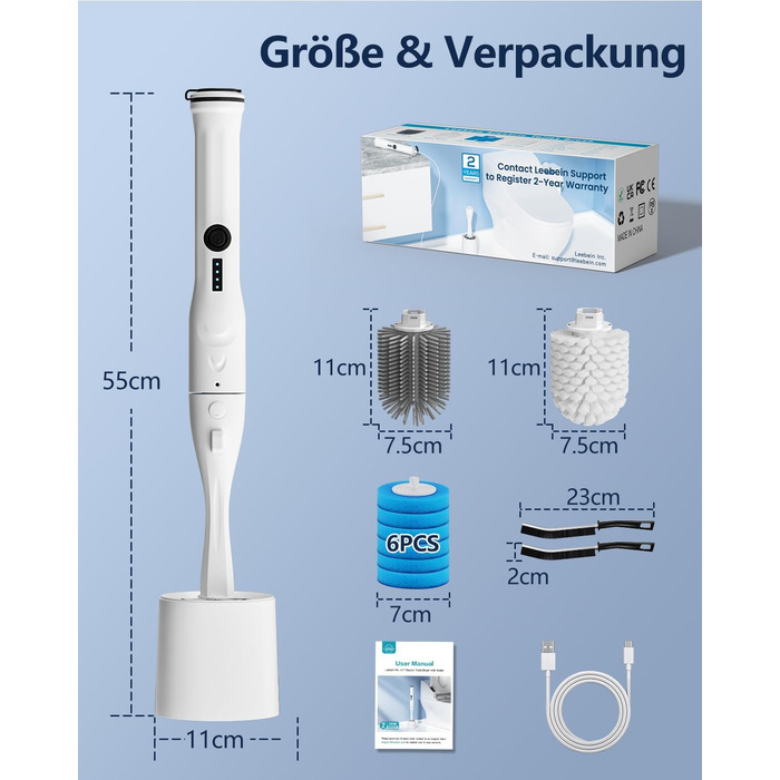 Electric Toilet Brush and Holder, Leebein Electric Toilet Bowl Scrubber Kit with 8 Replaceable Brush Heads, Disposable Toilet Brush with 6 Cleaning Refills, 2 Grout Brushes